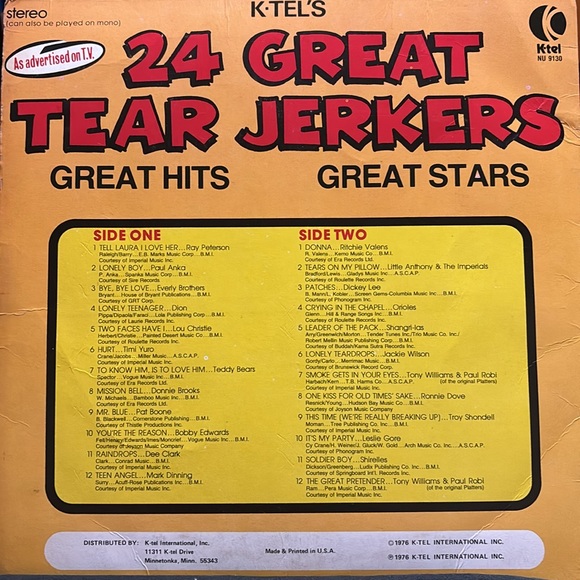 Record | 24 Great Tear Jerkers | Great Hits | Great Stars | K-Tel | Amazing Art - Picture 9 of 11